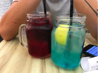 Iced apple berry and a blue lemonade at Griddy